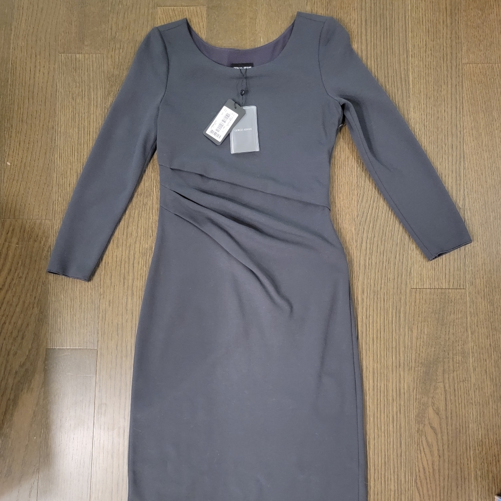 NWT GIORGIO ARMANI Sheath Dress Midi Boat Neck Gray Size 4 Retail $1195